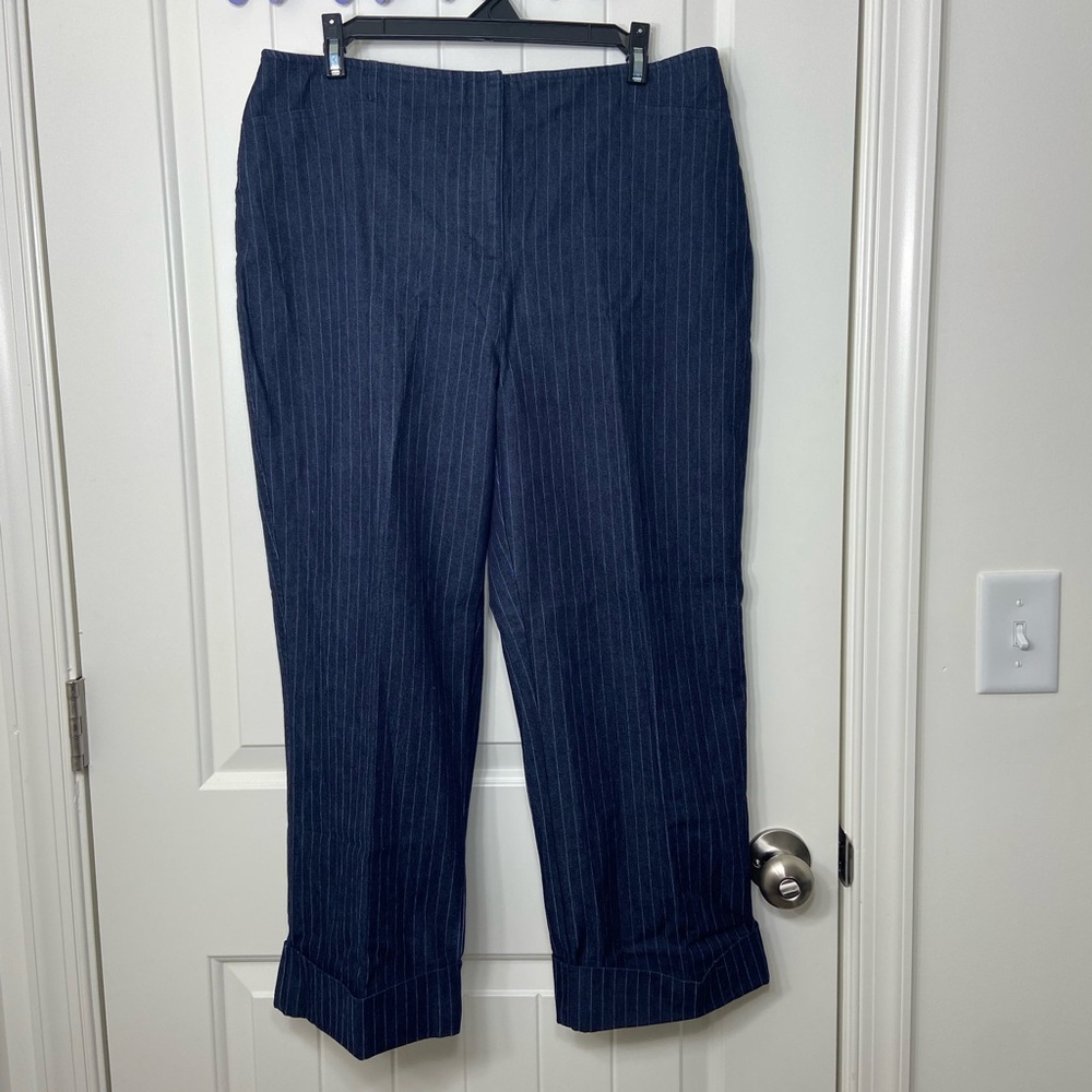 NWOT Vintage Mossimo stretch women’s dark striped cuffed cropped wide leg jeans